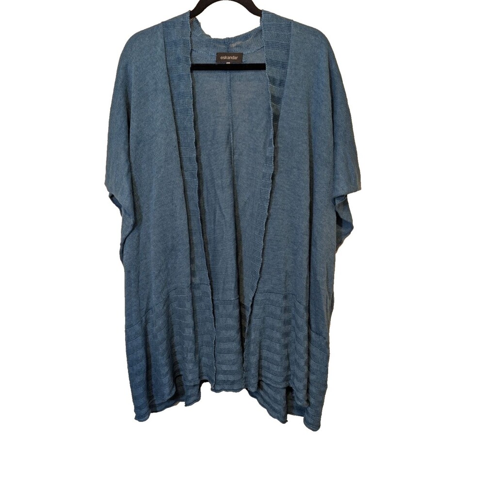 Eskandar Cardigan Open Front 100% Linen Knit Ribbed Beachy Boho One Size